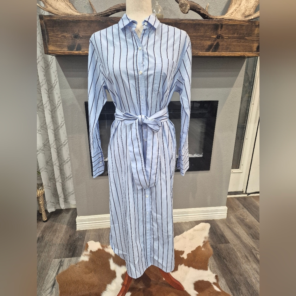 Unsubscribed Dress Shirt Size Small Chic Blue Striped Midi Dress, 100% Cotto - Picture 6 of 6